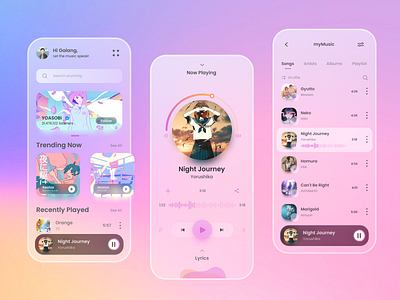 myMusic App app app design blur clean clean design clean ui color glassmorphism mobile mobile app mobile app design mobile design mobile ui music music app music player music player app music player ui top ux ui designer trend