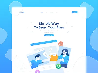 File Transfer Website Design app blue character cloud design file transfer flat illustration graphic design illustration interface landing page storage ui user interface ux vector web design website design