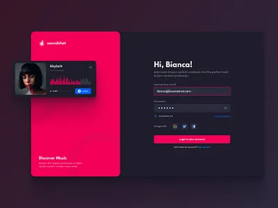 Soundshot Login Page clean ui dark theme exploration login page music app ui web design