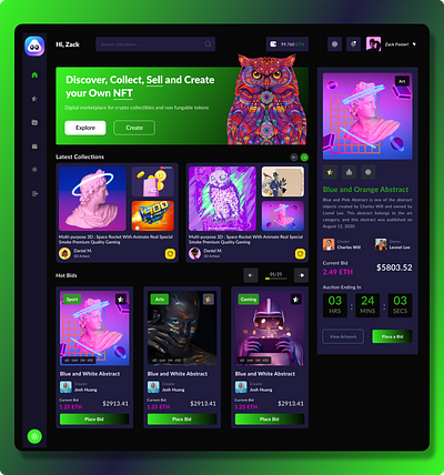 NFT Auction Marketplace User Dashboard admin admin panel analytics blockchain chart crypto wallet cryptoart design fluttertop nft nft app nft dashboard nft marketplace nft web nfts rarible ui uiux user dashboard web3