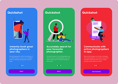 Onboarding screens for quickshot mobile app design mobile design productdesign ui design ui designer uidesign uiux designer uiuxdesign user interface design