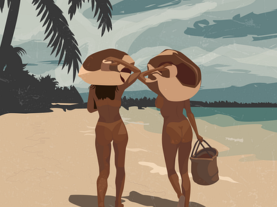 Girls on the Beach 2d art abobe illustrator beach bikini booty character clouds digitalart girl hat illustration illustrations illustrator palm poster poster art sea summer vector woman