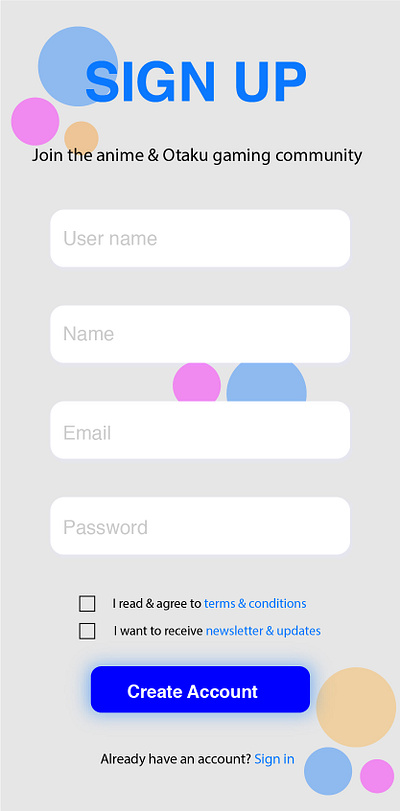Sign Up page for an anime app adobe illustrator dailyui mobile ui uidesign uxdesign uxui