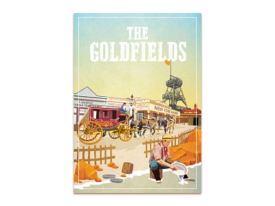 The Goldfields australia book cover design gold gold rush graphic design horse illustration illustrator poster poster design theme park tourism travel guide vector vector art vector illustration vintage western