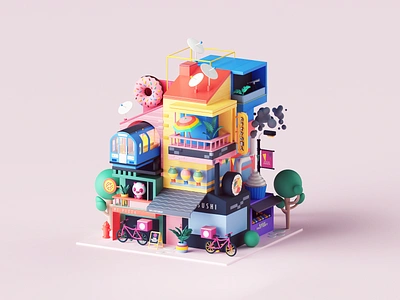 Food Panda 3d 3dart adobe app application asian branding c4d cinema4d city colors design food illustration isometric map petertarka render set style