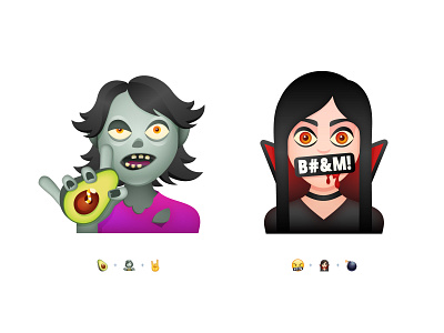 3 Emoji Challenge Part 2 3d avocado boom challenge character chat emoji emoji set emoticons fun gradients icon illustration minimal rock smile sticker vamp vampire zombie