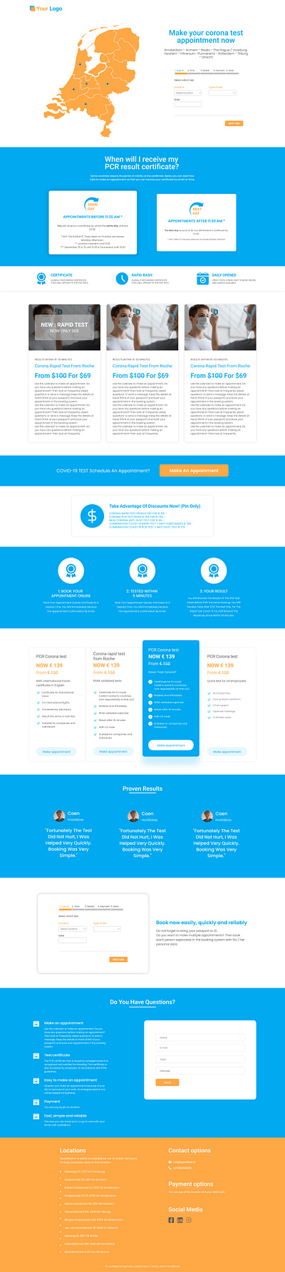 Corona Test Appointment Landing page design app design appointment appointment booking corona corona test homepage homepage design landingpage page design test