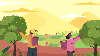 south America Coffee pickers in wide nature mountain landscape coffee coffee pickers concept custom illustration design illustrator flat flat design illustration illustration art vector