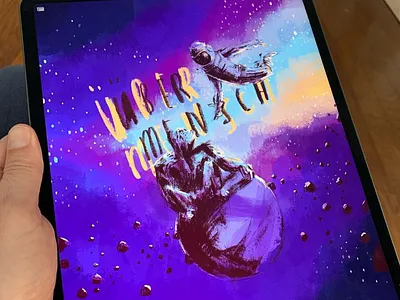 übermench ape astronaut bitcoin chimp cryptoart ethereum gorilla illustration nietzsche painting procreate procreateapp space stars übermench