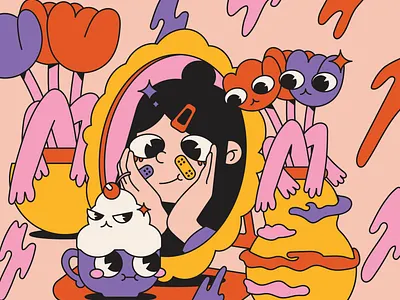 after party face cake character character design characters design flat girl character illustraion illustration still life team