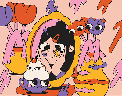 after party face cake character character design characters design flat girl character illustraion illustration still life team