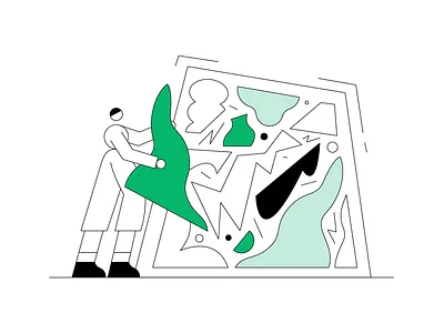 Gather Together 2d black block character design flat geometry graphic green icon illustration illustration digital landingpage men minimal pattern puzzle shape vector