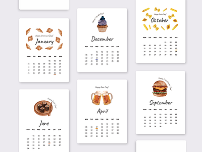 Watercolor illustrated Calendar beer beer holiday calendar calendar design calendar ui calendar2021 croissant cupcake food and beverage food and drink food illustration illustration pasta small business smallbusiness sushi watercolor watercolor art watercolor painting zeydesign