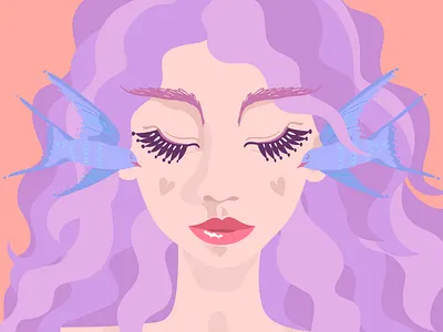 Inner Happiness bird cute design face happiness illustration mental health pretty swallow vector woman woman illustration