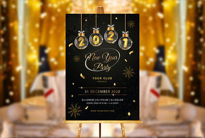 New Year Party Flyer 31st flyer adobe illustrator adobe photoshop club flyer design flyer2021 golden black flyer happy new year new year flyer night flyer party flyer