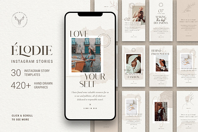 Elodie - Instagram Posts & Stories Templates branding design digital art instagram instagram banner instagram post instagram post design instagram post template instagram posts instagram posts template instagram stories instagram template instagram templates minimalist posts social media social media pack social media template story template