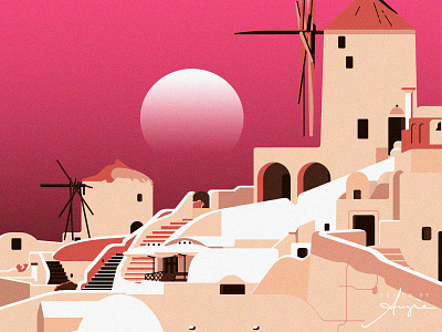 Daily Doodle Exercise - Santorini Island, Greece adobe illustrator contrast daily art daily doodle design flat design geometrical greece illustration digital pink santorini santorini island stylized sunset texture vector vector art vector illustration