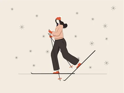 Winter time flat girls holidays illustration skiing snow snowflake winter