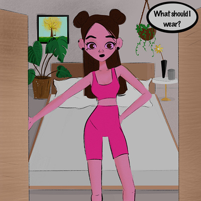 What should I wear? bedroom characterdesign design fashion illustration girl goth gym gym gear illustration outfit pink wardrobe