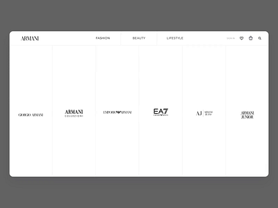 Armani.com Navigation branding clothing design ecommerce fashion grid nav navigation navigation bar navigation design shop typography ui ux web webpage website website design
