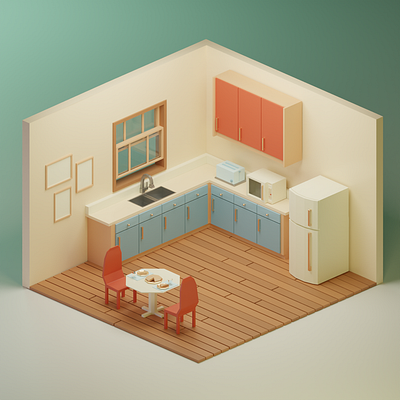 Kitchen scene 3d blender blender 3d blender3d blender3dart illustration