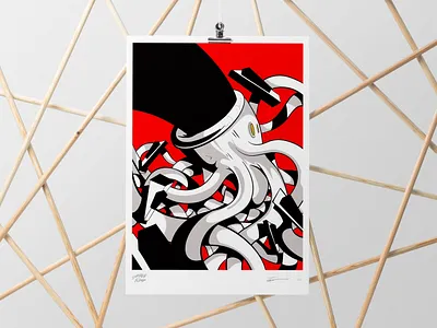 Ochestre Belvedere Silkscreen Poster art drawing glove graphic hand illustration ink inking lines octopus poster poster design print procreate red