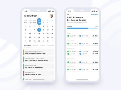 Team management dashboard. Schedule, Employee presence tracker calendar dashboard design interface mobile planning progress bar project management task tracker timesheets ui ux