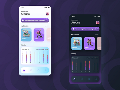 E-learning app - UI design adobe illustrator adobe xd app course app daily ui daily ui challenge dark mode e learning ui ui design ux ux design white mode