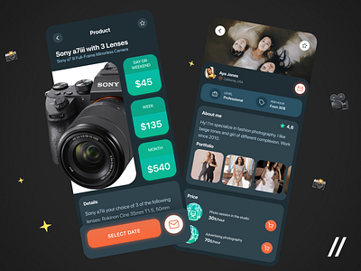 Photographers App app booking camera design equipment lenses mobile mvp online photographer photography purrweb react native rent rental app startup studio ui ux