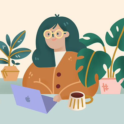 Meet my co-workers coffee designer illustration monstera plant mom plants rubber fig wfh