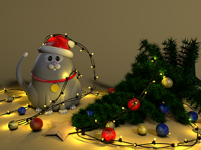 Christmas Eve 3d 3d art c4d card cat character characterdesign christmas christmas card christmas tree cinema4d colors decoration lights mood new year octanerender render tree ui