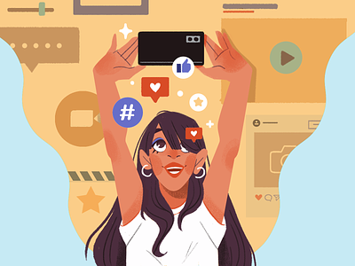 Social Media Addiction addiction character editorial flat illustration magazine socialmedia