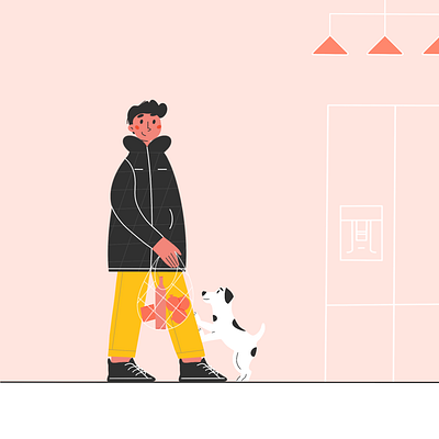 Back at home boy character design dog flat home illustration minimal procreate