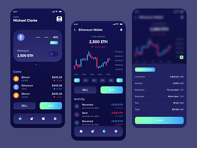 Cryptocurrency App app app design application crypto crypto currency crypto wallet cryptocurrency dark app dark ui mobile app ui uiux ux