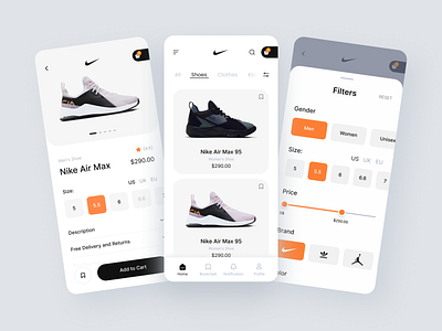 Shoes App add to cart branding cart details page e shop ecommerce filters list mobile mobile responsive navigation bar nick app product shoe app shoes app ui design user experience user interface ux design web responsive