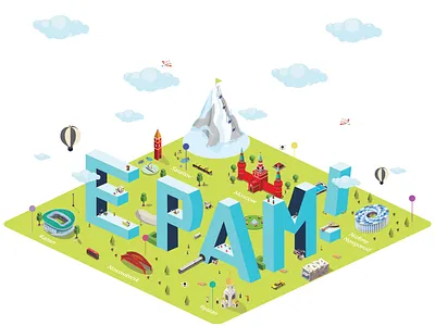 EPAM Family city flat illustration isometric minimal perspective texture