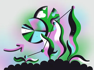 Green By Numbers data earth gradient illustration piechart plants report sustainability vector