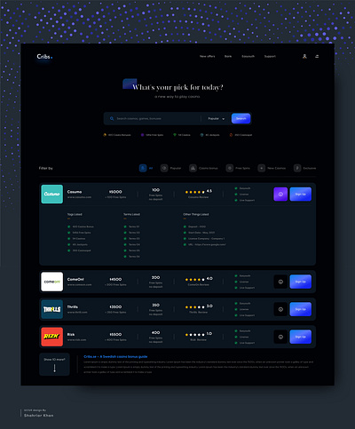 Cribs | Casino Web Landing Page black design casino casino online casumo dark dribbble gambling games jackpot landing page las vegas minimalistic play sweden ui uidesign uiux user interface design web web design