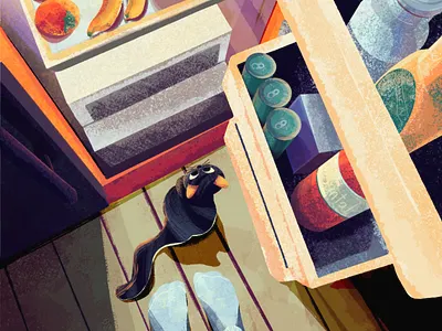 Open the fridge 2d cat concept design digital illustration flat fridge graphics illustration interior kitchen procreateapp
