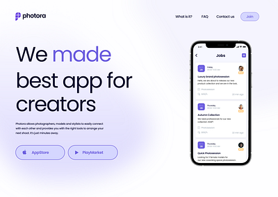 Creators App UX UI Design - Landing Page app app design apple design apppresentation design designer inspiration ios landingpage model photographer stylist ui ux webdesign website design