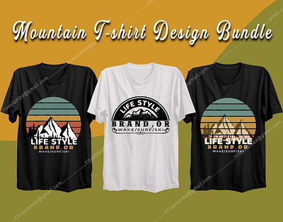 Mountain T-shirt Design Bundle. behance brand design brand identity creative etsyseller graphicdesigner illustration mountain mountain biking mountains print on demand t shirt design t shirt illustration t shirt mockup t shirts teepublic teespring trendy design typography vector