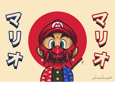 Mario x Demon Slayer design illustration japanese art mario mario bros oni mask vector