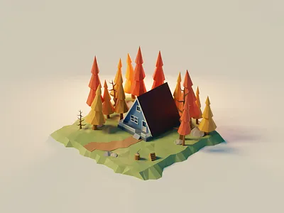 Cabin in the woods 3d 3dillustration blender blender3d design diorama illustration isometric low poly lowpoly lowpolyart render