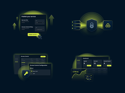 Marketing Illustrations for ⚡️Traefik Hub Website abstract dark glow hub illustration marketing neon saas traefik ui website