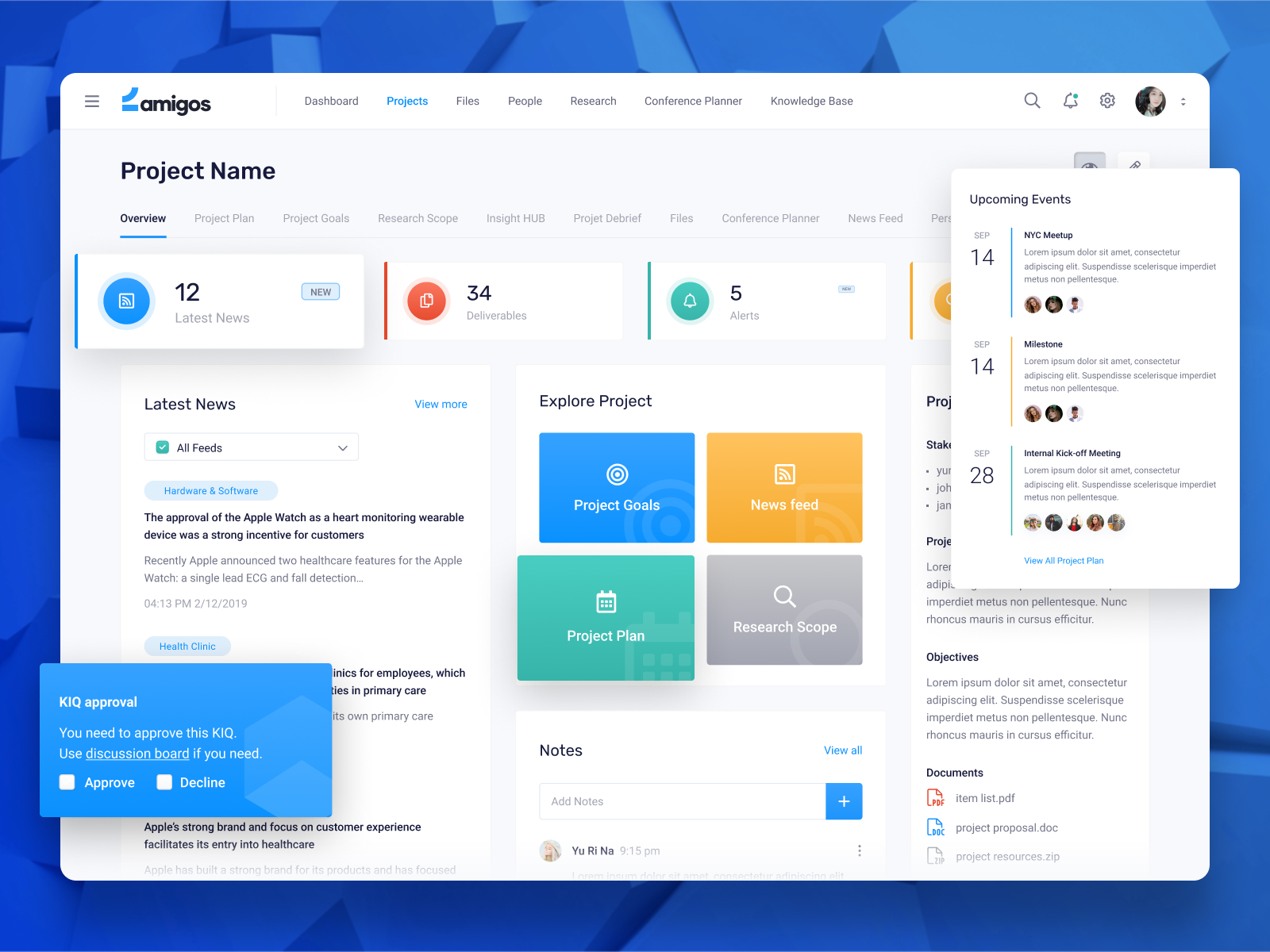 Example of Project management dashboard design