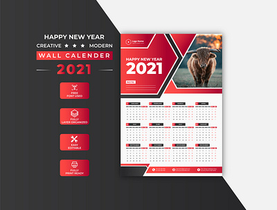 Creative Modern Red Corporate 2021 Wall Calendar Design 2021 calendar brand design brand identity business calendar calendar design commercial corporate creative design designs graphic design graphic design new year 2021 wall calendar wall calendar design