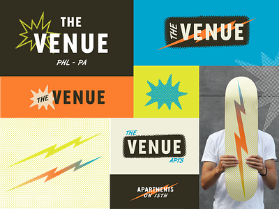 The Venue 80s badge brand identity branding comic design halftone logo music retro typography vector vintage