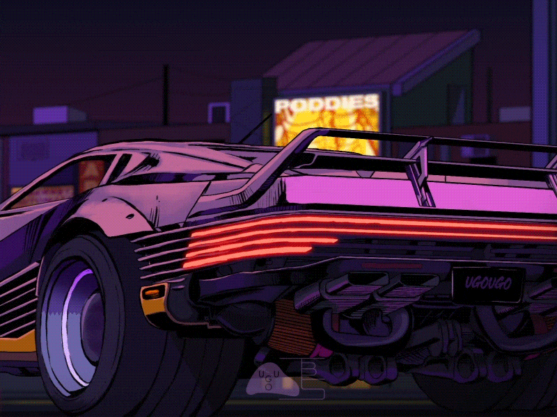 Neon Cruise automobile car chinatown cyberpunk cyberpunk2077 driving fanart futurisitic game game art gaming night purple road shops street