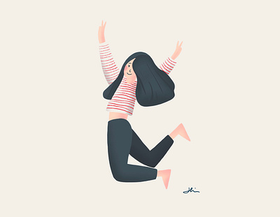 Hi Dribbble! characterdesign characterillustration design flat flat illustration fun girl happy illustration jump love minimal peace procreate procreate art procreateapp ui