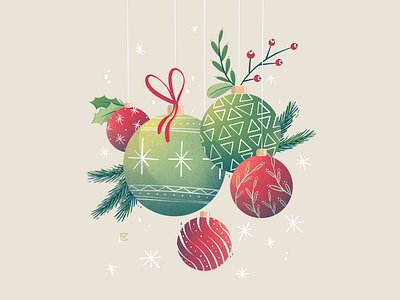 Christmas decorations art artwork balls christmas christmas balls christmas card christmas decorations color flat flat illustration holiday card holidays illustration plants procreate texture